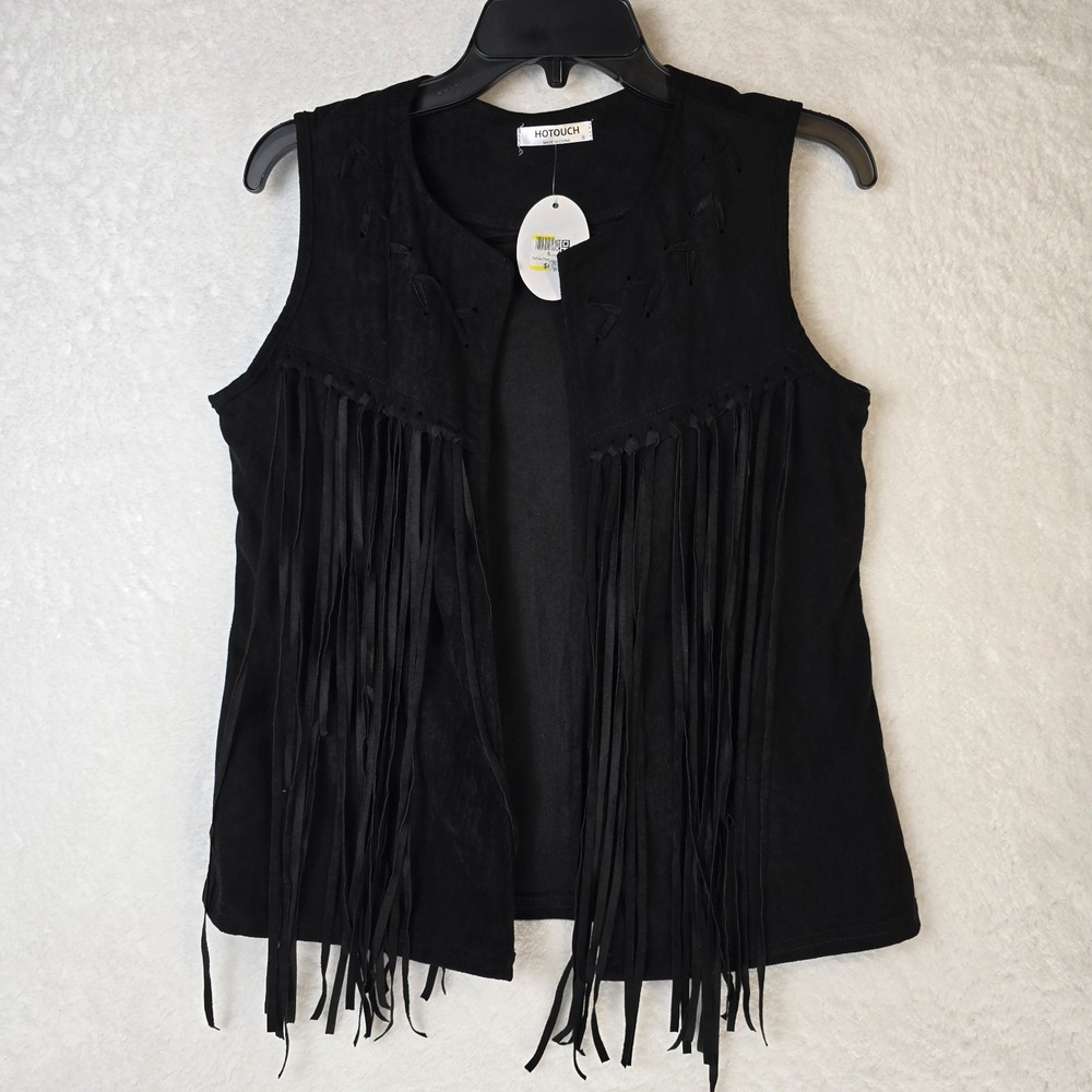 Hotouch Fringe Faux Suede Vest Womens Size Small Festival‎ Western Concert Biker